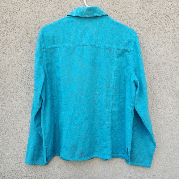 Coldwater Creek Top Women's Large Blue Floral Linen Rayon Blend Blouse - Picture 5 of 10